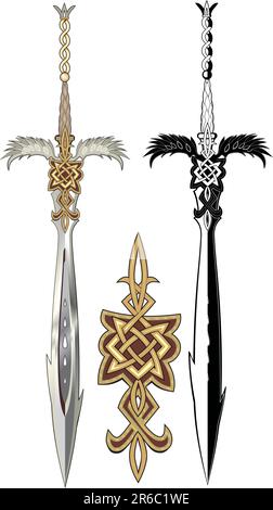 Zwei Flügelschwert. Schwarz und farbig Stock Vektor