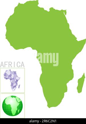 karte und Symbol für afrika auf weißem Hintergrund Stock Vektor