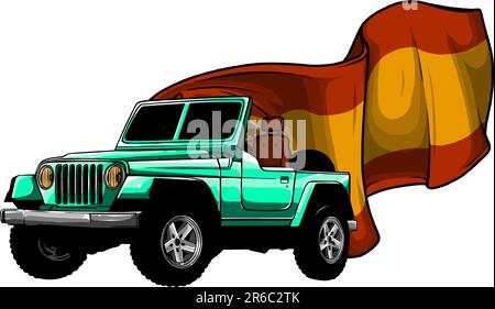 Von Hand gezeichnetes Doodle-Symbol für Jeep-Reisen. Sommerreise und Urlaub, Abenteuer- und Crossover-Konzept. Stock Vektor