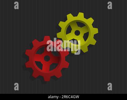 Vektordarstellung von farbigen Zahnrädern auf grauem Hintergrund Stock Vektor