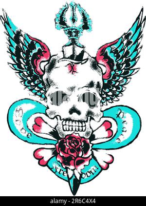 Skull Wing Rock Tattoo-Design für dein Label Stock Vektor