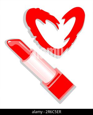 Herz aus Lippenstift auf weißem Hintergrund. Valentines Illustration. Stock Vektor