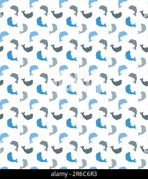 Nahtloses Muster mit blauen und grauen Delfinen, die schwimmen. Niedliches marineblaues Muster für Stoff, Babykleidung, Hintergrund, Textil, Geschenkpapier und andere Dekorationen. Vector .Tapete im skandinavischen Stil. Stock Vektor
