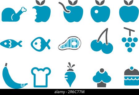 Vector Icons Pack – Blue Series, Lebensmittelsammlung Stock Vektor