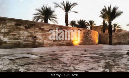 Eine Illustration einer Ecke der traditionellen saudischen Stadt in Riad, Aldereyah. Stockfoto