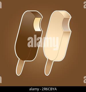 Köstliche Illustrationen der Eisdiele, isoliert vor einem schokoladenfarbenen Hintergrund. Stock Vektor