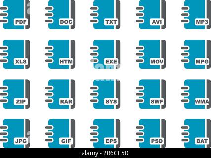 Vektorsymbolpaket - Blaue Serie, Dokumentsammlung Stock Vektor