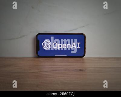 Konskie, Polen - 08. Juni 2023: OpenAI Research Laboratory Logo wird auf dem Bildschirm des Mobiltelefons angezeigt Stockfoto