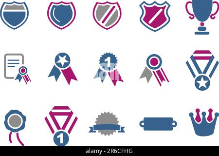 Vector Icons Pack – Blue-Fuchsia Serie, Badges Kollektion Stock Vektor