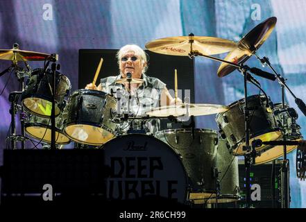 Solvesborg, Schweden, 8. Juni, 2023. Tag 2 Deep Purple (GB) tritt beim Sweden Rock Festival auf. Ian Paice - Drums Credit: PEO Mšller/Alamy Live News Stockfoto