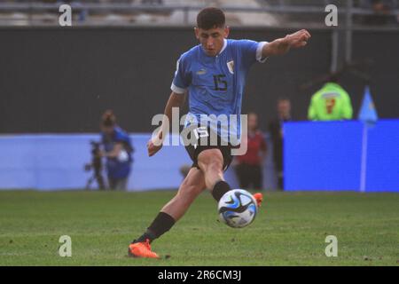 La Plata, Argentinien. 08. Juni 2023. Ignacio Sosa aus Uruguay, während des Spiels zwischen Uruguay und Israel zur Halbfinale der FIFA U-20 Fußball-Weltmeisterschaft Argentinien 2023, am 08. Juni im Ciudad de La Plata Stadion in La Plata, Argentinien. Foto: Pool Pelaez Burga/DiaEsportivo/DiaEsportivo/Alamy Live News Kredit: DiaEsportivo/Alamy Live News Stockfoto