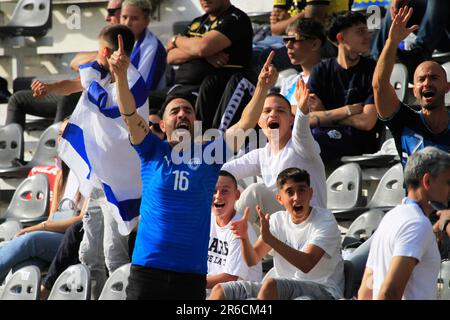 La Plata, Argentinien. 08. Juni 2023. Anhänger Israels während des Spiels zwischen Uruguay und Israel zur Halbfinale der FIFA U-20 Fußball-Weltmeisterschaft Argentinien 2023 am 08. Juni im Ciudad de La Plata Stadion in La Plata, Argentinien. Foto: Pool Pelaez Burga/DiaEsportivo/DiaEsportivo/Alamy Live News Kredit: DiaEsportivo/Alamy Live News Stockfoto