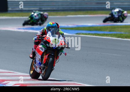 Misano Adriatico, Italien. 03. Juni 2023. Axel Bassani von Motocorsa Racong mit Ducati Panigale V4R in Aktion während der FIM SBK Superbike World Championship Pirelli Emilia-Romagna Runde auf dem Misano World Circuit in Misano Adriatico, Italien am 03. Juni, 2023 – Foto FCI/Fabrizio Carabelliin Action während der FIM SBK Superbike World Championship Pirelli Emilia-Romagna Runde auf dem Misano World Circuit. (Foto: Fabrizio Carabelli/SOPA Images/Sipa USA) Guthaben: SIPA USA/Alamy Live News Stockfoto