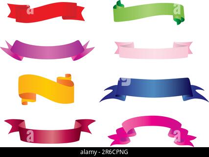 Bannersatz: 8 Farben und 8 Stile in einer Datei. Vollständig bearbeitbar, einfacher Farbwechsel Stock Vektor