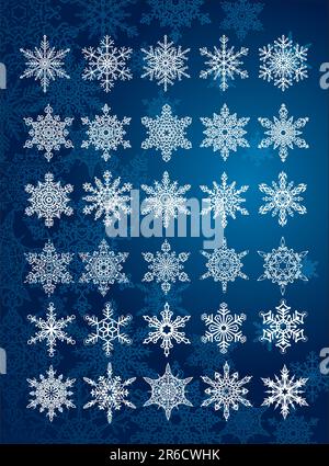30 einzigartige Schneeflocken in allen / 6 verschiedene Sets / Vektor Stock Vektor