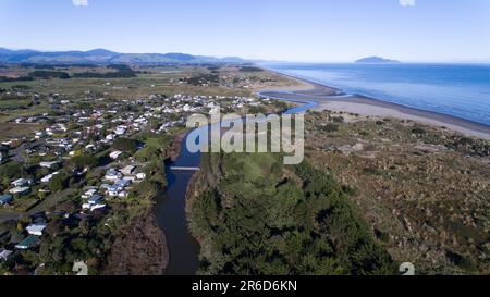 Luftaufnahme von Waikawa Beach, Horowhen, Neuseeland Stockfoto