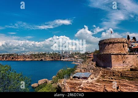 Der Hidirlik Tower im historischen Kaleich, Antalya, Türkei Stockfoto