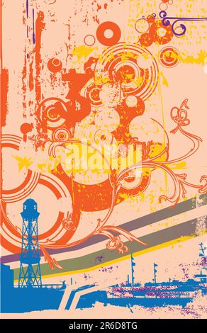 Urbane Retro-abstrakten Hintergrund mit floralen swirly Ornament, im Grunge-Stil gemacht. Vektor-illustration Stock Vektor