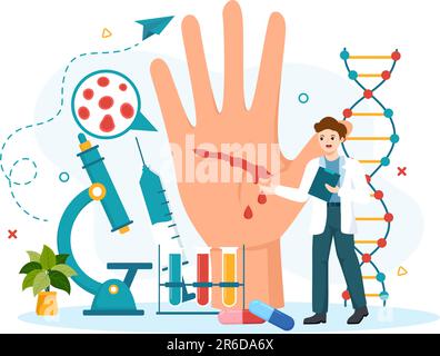 Hämophilie-Vektor-Illustration mit Arzt-Untersuchung verletzter Knie- oder Gelenk- und Blutkrankheiten im Gesundheitswesen Flat Cartoon Hand Drawn Templates Stock Vektor