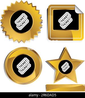 Set mit 3D goldenen und schwarzen Chromsymbolen - Tickets Stock Vektor