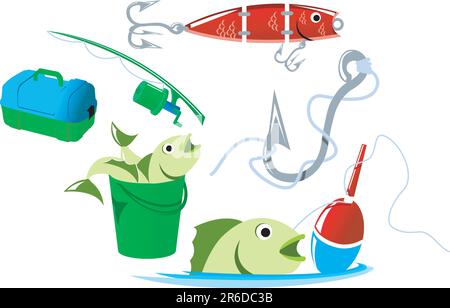 Fisch und Angelausrüstung Stock Vektor