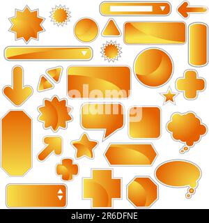 Set aus mehreren Weblabels und Symbolen – orange. Stock Vektor