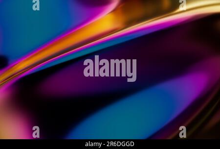 Modernes, lebendiges, abstraktes 3D-Design mit abgerundetem, gewelltem Hintergrund und verlaufenden Farben in Blau, Gold und Magenta. Stockfoto