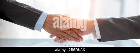 Professionelle Geschäftsleute und Geschäftsfrauen, die sich gemeinsam für geschäftliche Erfolge und Vereinbarungen entscheiden. Hände, geschäftliche Teamarbeit, Handshaki Stockfoto