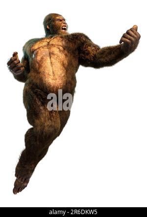 3D-Rendering eines Sasquatch oder Bigfoot isoliert auf Weiß Hintergrund Stockfoto