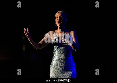 Rom, Italien. 07. Juni 2023. Mariza tritt am 7. Juni 2023 während des Live-Konzerts von Womad Roma Preview im Auditorium Parco della Musica in Rom, Italien auf. Kredit: Independent Photo Agency/Alamy Live News Stockfoto