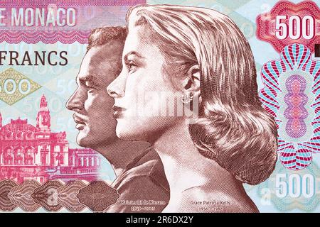 Grace Kelly und Rainier III. De Monaco sind Porträts von Geld Stockfoto