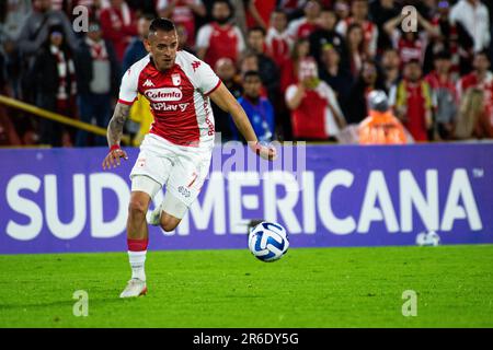 Bogota, Kolumbien. 08. Juni 2023. Neyder Moreno von Santa Fe während des Peru's Universitario (0) V. Kolumbiens Santa Fe (2) Gruppenspiel der CONMEBOL Libertadores in Bogota, Kolumbien 9. Juni 2023. Foto: Sebastian Barros/Long Visual Press Credit: Long Visual Press/Alamy Live News Stockfoto