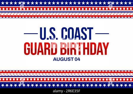 US Coast Guard Geburtstagstapete patriotisch im traditionellen Grenzstil mit Typografie in der Mitte. Stockfoto