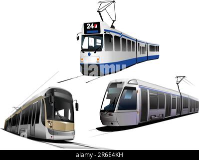 Stadtverkehr. Drei Arten von Straßenbahnen. Vektordarstellung Stock Vektor