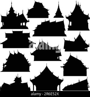 Editierbare Vector Silhouetten der Tempelgebäude in Thailand Stock Vektor