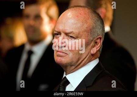 Der schwarze Trainer Graham Henry bei der Präsentation der 2011. Rugby World Cup Squad, Ponsonby Rugby Club, Auckland, Neuseeland, Montag, 29. August 2011. Stockfoto