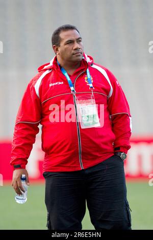 Trainiere Isitolo Maka auf dem Feld, während Tonga's Rugby World Cup Team Kapitän vor dem Eröffnungsspiel gegen Neuseeland, Eden Park, Auckland, Neuseeland, Donnerstag, 08. September 2011. Stockfoto