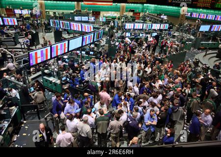 Blick über die Handelshalle für Oil Futures an der New York Mercantile Exchange (NYMEX) Stockfoto