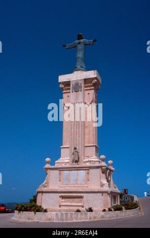 Statue auf Monte Toro, Menorca, Balearen, Spanien, Statue auf Monte Toro, dem höchsten Berg in Menorca, Balearen, Spanien, Europa Stockfoto