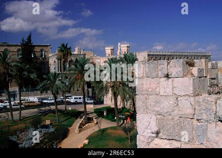 Am Damaskus-Tor, Jerusalem, Israel, am Damaskus-Tor und an der Stadtmauer, Asien, Querformat, horizontal Stockfoto