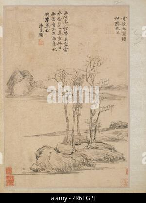 Fünf Bäume auf einer felsigen Landzunge. Tinte auf Papier. Ursprung: China. Zeitraum: Qing-Dynastie. Datum: 17.-18. Jahrhundert. Museum: Freer Gallery of Art und Arthur M. Sackler Gallery. Stockfoto