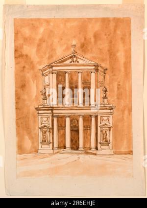 Höhe einer Kirche. Stift und braune Tinte, Bürste und braune Wäsche auf ausgekleidetem, weißem, liegendem Papier. Datum: 1746-1809. Museum: Cooper Hewitt, Smithsonian Design Museum. Stockfoto