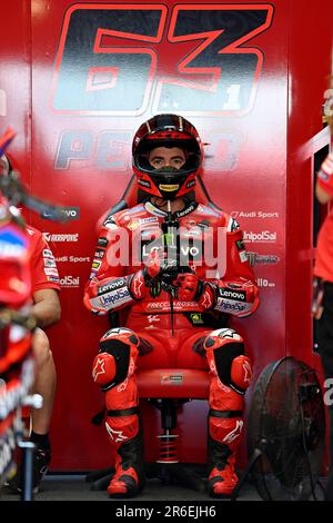 Mugello, Italien. 09. Juni 2023. Mugello International Circuit, Mugello, Italien Francesco Bagnaia vom Ducati Lenovo Team während der Free Practice MotoGP Grand Prix von Italien - MotoGP World Championship Credit: Live Media Publishing Group/Alamy Live News Stockfoto