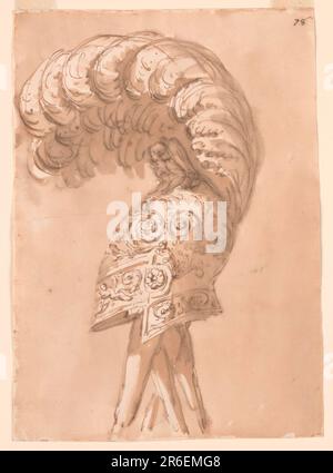 Helm. Stift und braune Tinte, Bürste und braune Wäsche auf weißem, liegendem Papier. Datum: 1746-1809. Museum: Cooper Hewitt, Smithsonian Design Museum. Stockfoto