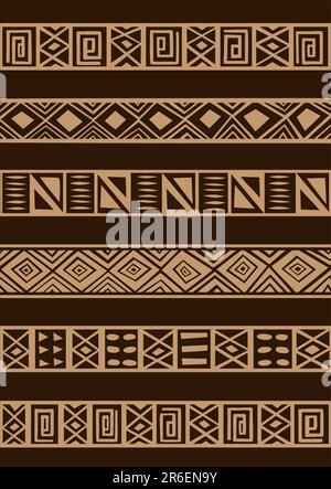 Vektorset einschließlich ethnisch-afrikanischer Streifen mit geometrisch typischen Elementen Stock Vektor