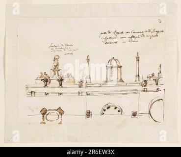 Kommode, Tischmitte für die Altieri-Familie. Datum: 1790-1795. Stift und braune Tinte, Bürste und braune Wäsche auf ausgekleidetem, weißem, liegendem Papier. Museum: Cooper Hewitt, Smithsonian Design Museum. Stockfoto