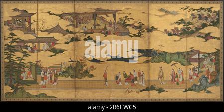 Szenen aus dem Leben des Ming-Huang-Kaisers und Yang Guifei (eins von einem Paar mit F1901,20). Datum: Ende des 16.-frühen 17. Jahrhunderts. Ursprung: Japan. Zeitraum: Momoyama-Periode. Tinte, Farbe und Gold auf Papier. Museum: Freer Gallery of Art und Arthur M. Sackler Gallery. Stockfoto