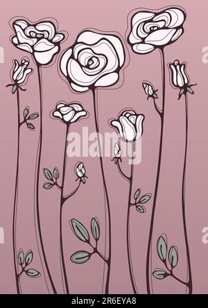 Sammlung verschiedener wunderschöner, mehrfarbiger weißer Rosen Stock Vektor