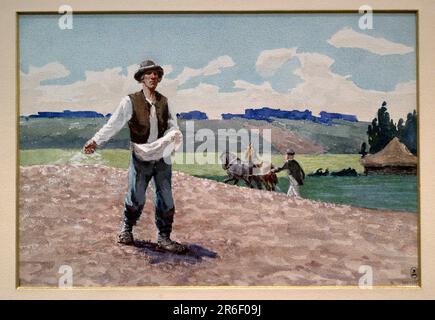 Adams Alksnis (1864-1897). Lettischer Maler. Die Sower. Aus dem Album „Scenes from Letvian Life“, 1896. Aquarell und Gouache auf Papier (21,5 x 33 cm). Lettisches Nationalmuseum für Kunst. Riga, Lettland. Stockfoto