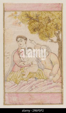 Die Heilige Familie (nach einem europäischen Design). Datum: 17. Jahrhundert. Ursprung: Indien. Zeitraum: Mogul-Dynastie. Farbe und Gold auf Papier. Museum: Freer Gallery of Art und Arthur M. Sackler Gallery. Stockfoto